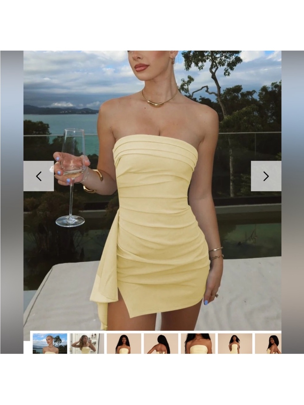 Strapless yellow Mini Dress with Side Drape